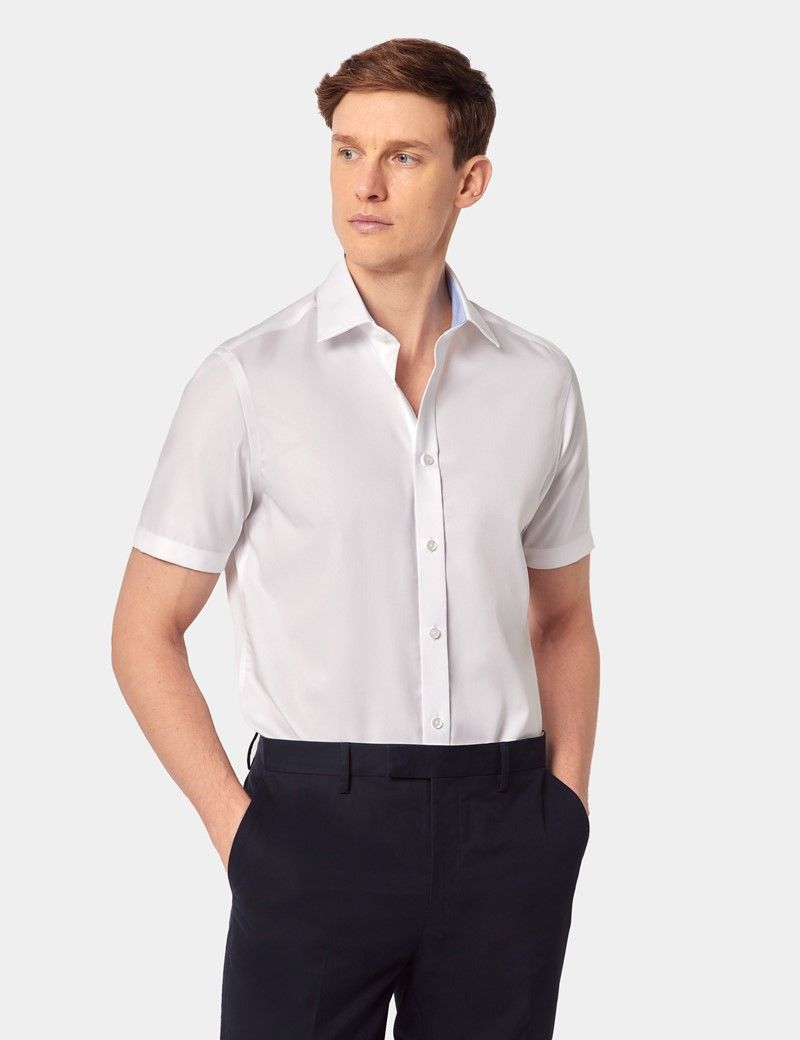 Slim Fit White Twill Shirt - Short Sleeve