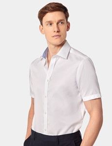 Slim Fit White Twill Shirt - Short Sleeve