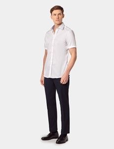 Slim Fit White Twill Shirt - Short Sleeve