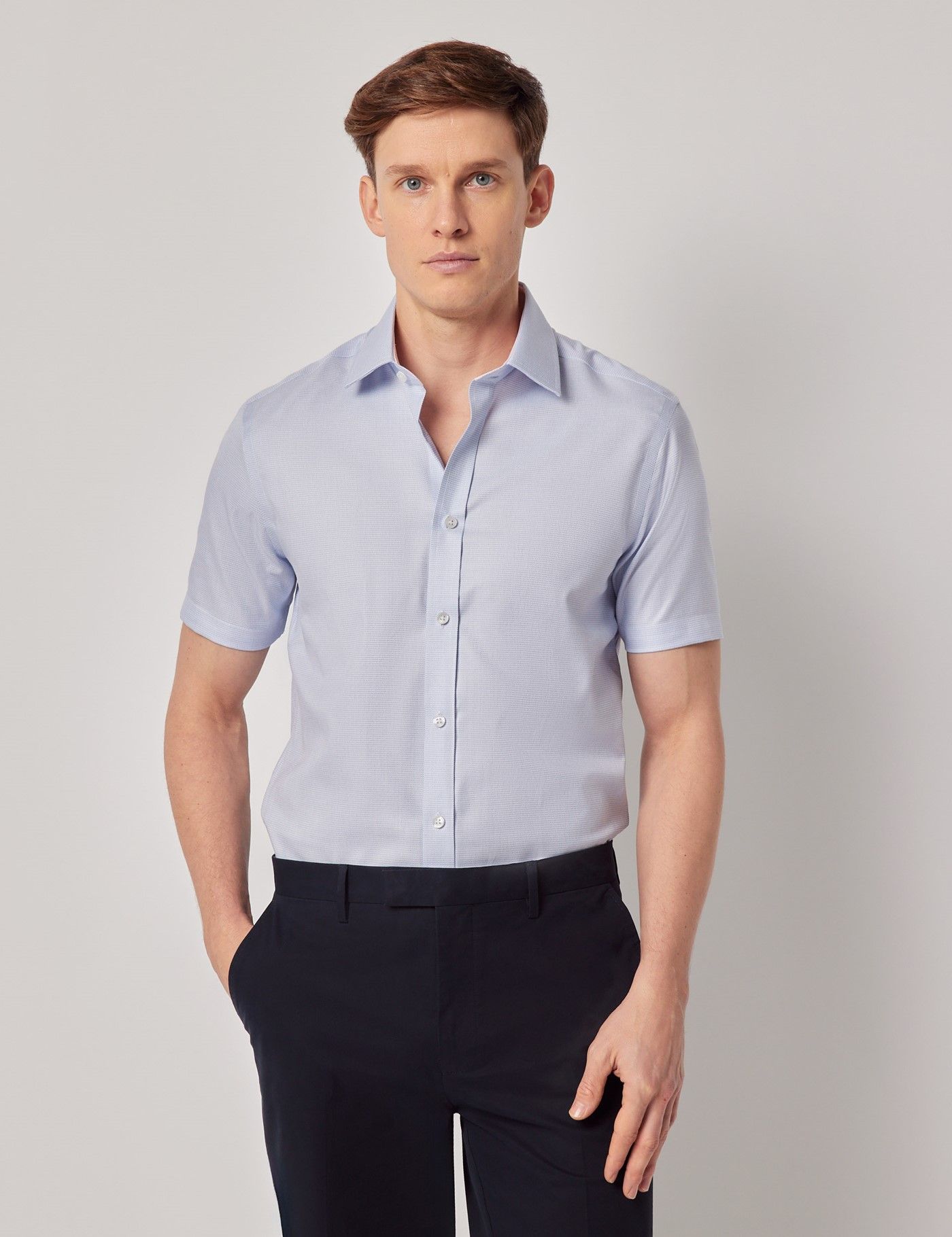 Mid Blue Textured Jacquard Weave Classic Custom Shirt 100c 100/*100/2 Sar764a main image 1