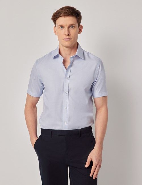 Blue Textured Weave Slim Fit Shirt - Short Sleeve