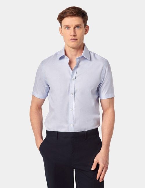 Blue Textured Weave Slim Fit Shirt - Short Sleeve