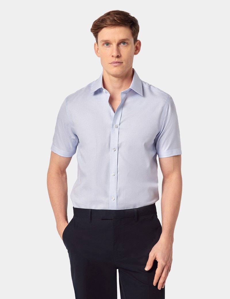 Slim Fit Blue Textured Weave Shirt - Short Sleeve