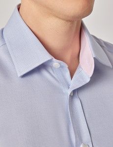Slim Fit Blue Textured Weave Shirt - Short Sleeve
