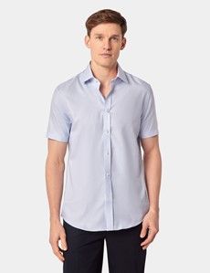 Slim Fit Blue Textured Weave Shirt - Short Sleeve