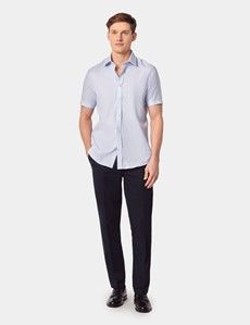 Slim Fit Blue Textured Weave Shirt - Short Sleeve