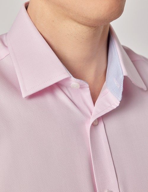 Pink Textured Weave Slim Fit Shirt - Short Sleeve-preview