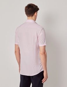 Pink Textured Weave Slim Fit Shirt - Short Sleeve-preview4