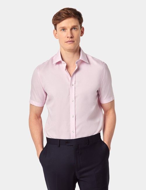 Pink Textured Weave Slim Fit Shirt - Short Sleeve