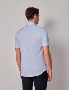 Blue Cotton Tencel™ Blend Slim Fit Shirt - Short Sleeve-preview3