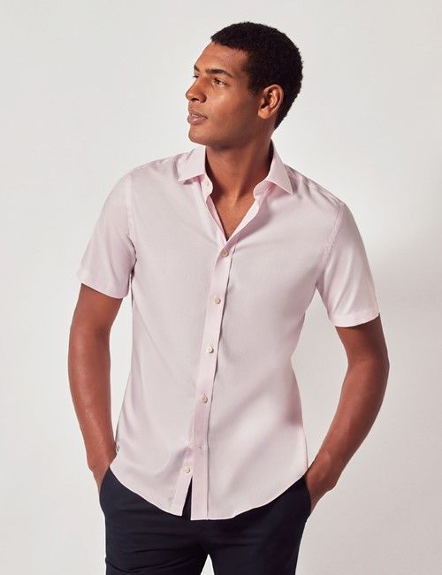 Pink Cotton Tencel™ Blend Slim Fit Shirt - Short Sleeve