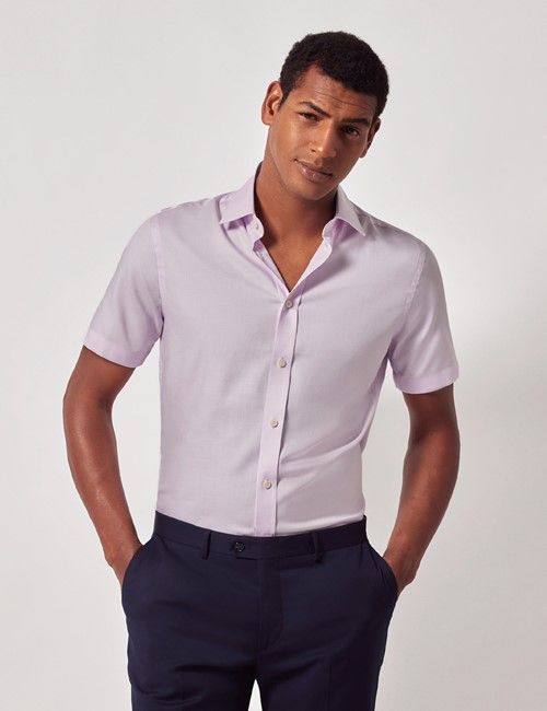 Lilac Cotton Tencel™ Blend Slim Fit Shirt - Short Sleeve