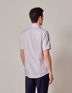 Slim Fit Lilac & White Non-Iron Shirt - Short Sleeve