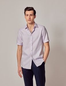 Slim Fit Lilac & White Non-Iron Shirt - Short Sleeve