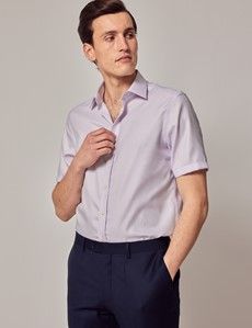 Slim Fit Lilac & White Non-Iron Shirt - Short Sleeve