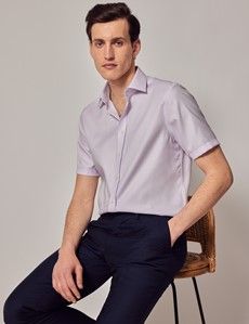 Slim Fit Lilac & White Non-Iron Shirt - Short Sleeve