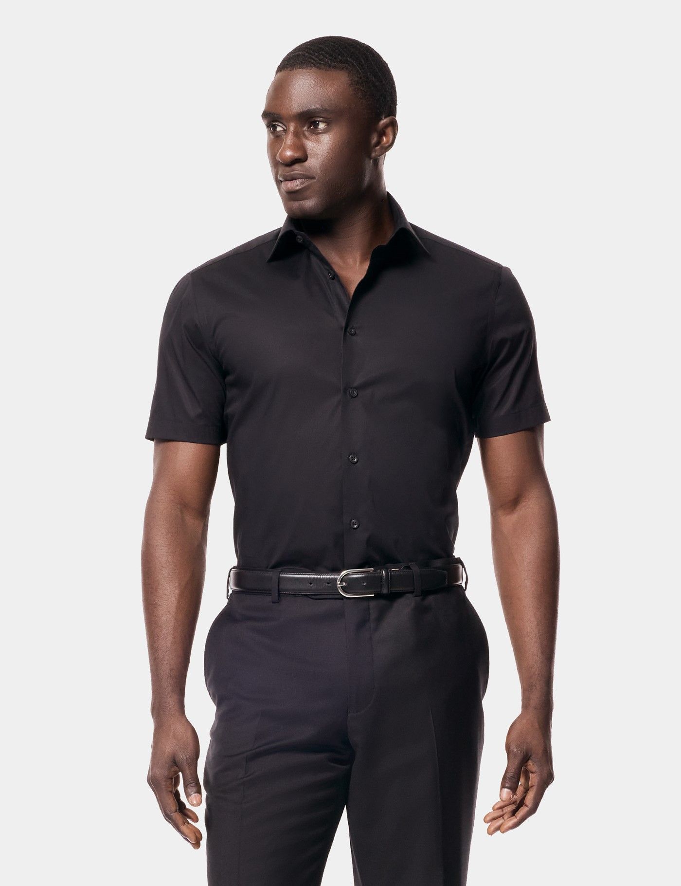 men's slim fit short sleeve dress shirts Mens Dress Shirt Solid Slim Fit Short Sleeve For Prom Wedding Business –  MOGU SUIT main image 1