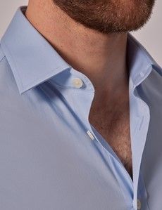 Blue Fitted Slim Stretch Shirt - Short Sleeve-preview1