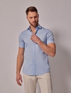 Blue Fitted Slim Stretch Shirt - Short Sleeve-preview2