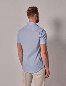 Blue Fitted Slim Stretch Shirt - Short Sleeve-preview3