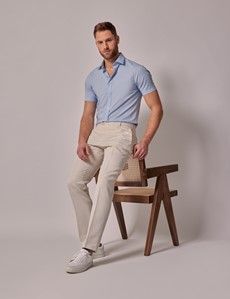 Blue Fitted Slim Stretch Shirt - Short Sleeve-preview5