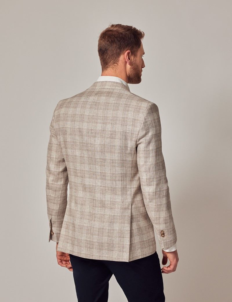 Men's Stone Prince of Wales Check Italian Linen Blazer - 1913 Collection