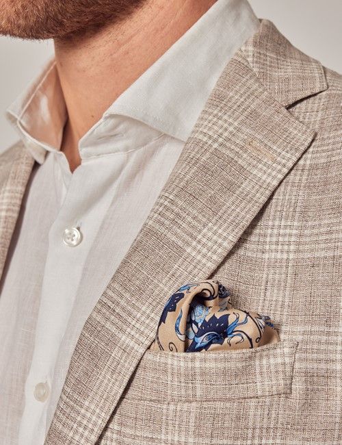 Stone Prince of Wales Plaid Italian Linen Blazer - 1913 Collection-preview