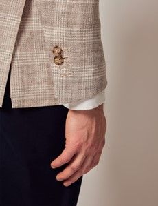 Stone Prince of Wales Plaid Italian Linen Blazer - 1913 Collection-preview6
