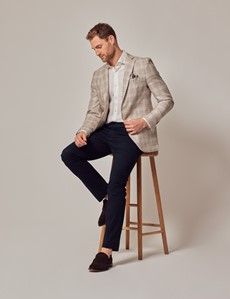 Stone Prince of Wales Plaid Italian Linen Blazer - 1913 Collection-preview11