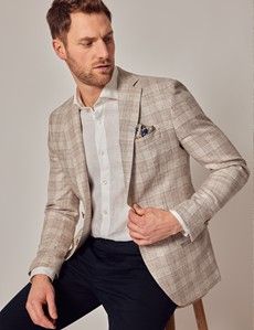 Stone Prince of Wales Plaid Italian Linen Blazer - 1913 Collection-preview10