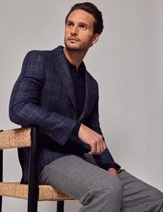 Dark Blue Tonal Check Tailored Blazer - 1913 Collection-preview9