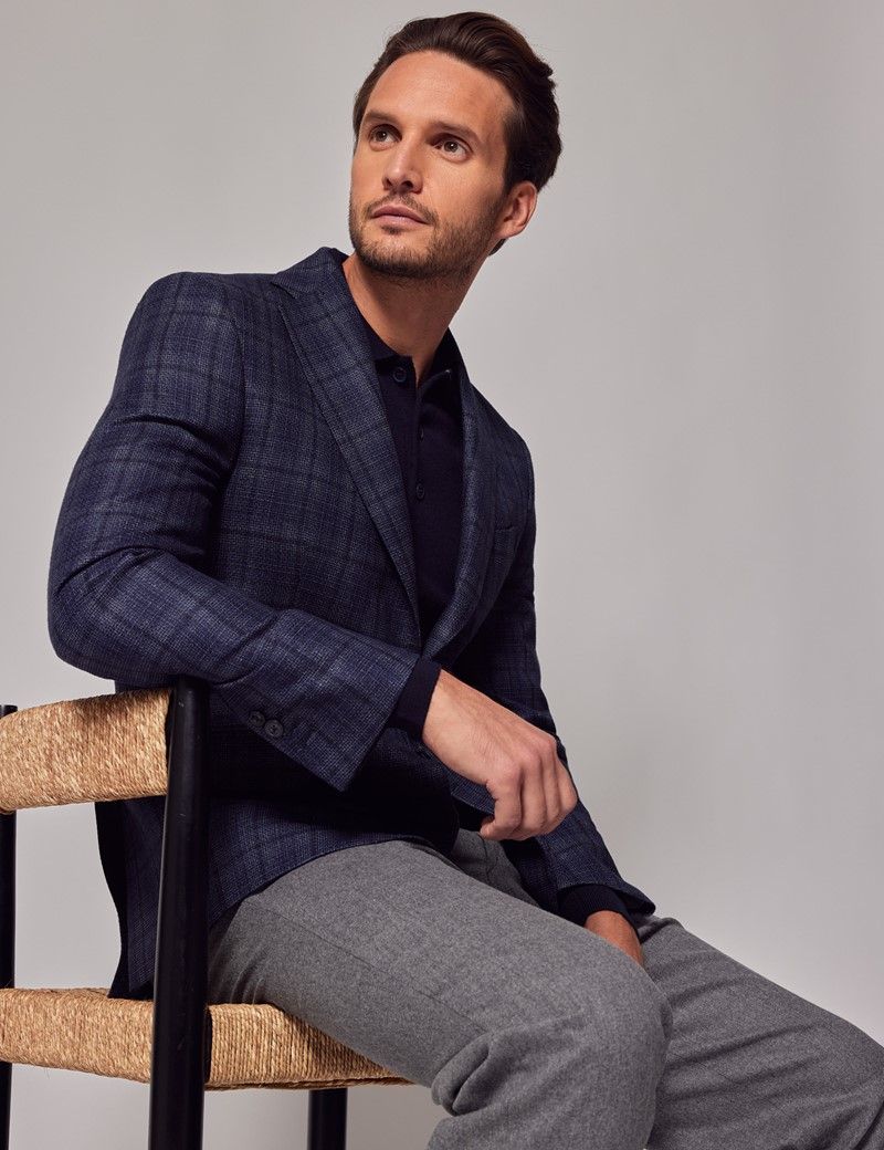 Men's Dark Blue Tonal Check Blazer - 1913 Collection