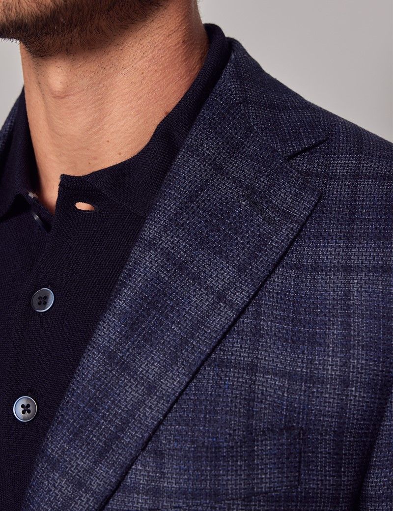 Men's Dark Blue Tonal Check Blazer - 1913 Collection