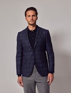 Dark Blue Tonal Check Tailored Blazer - 1913 Collection-preview1
