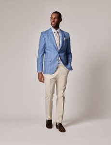 Royal Blue Windowpane Check Wool-Cotton Blend Blazer - 1913 Collection-preview2
