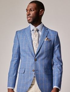 Royal Blue Windowpane Check Wool-Cotton Blend Blazer - 1913 Collection-preview3