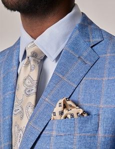 Royal Blue Windowpane Check Wool-Cotton Blend Blazer - 1913 Collection-preview5