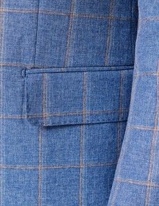 Royal Blue Windowpane Check Wool-Cotton Blend Blazer - 1913 Collection-preview6