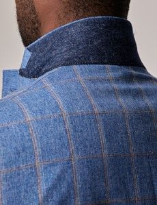 Royal Blue Windowpane Check Wool-Cotton Blend Blazer - 1913 Collection-preview7