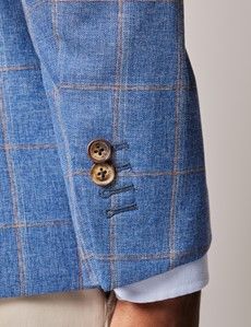 Royal Blue Windowpane Check Wool-Cotton Blend Blazer - 1913 Collection-preview8
