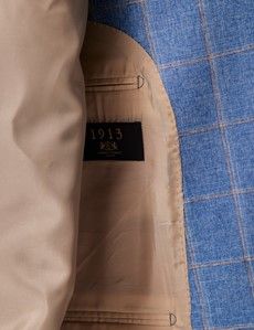 Royal Blue Windowpane Check Wool-Cotton Blend Blazer - 1913 Collection-preview9