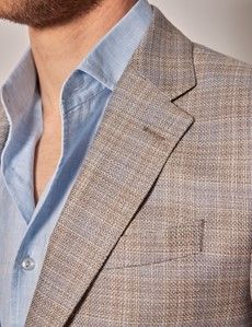 Beige & Blue Check Wool-Silk Blend Blazer - 1913 Collection-preview1