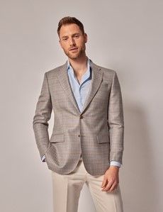 Beige & Blue Check Wool-Silk Blend Blazer - 1913 Collection-preview2