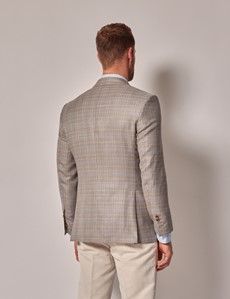 Beige & Blue Check Wool-Silk Blend Blazer - 1913 Collection-preview5