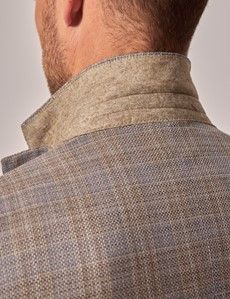 Beige & Blue Check Wool-Silk Blend Blazer - 1913 Collection-preview6
