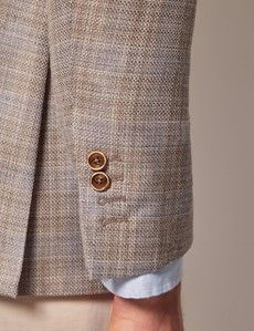 Beige & Blue Check Wool-Silk Blend Blazer - 1913 Collection-preview7