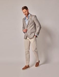 Beige & Blue Check Wool-Silk Blend Blazer - 1913 Collection-preview8
