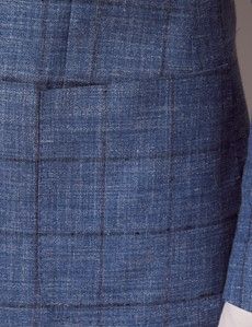 Blue & Brown Windowpane Check Wool-Silk Blend Blazer - 1913 Collection-preview2