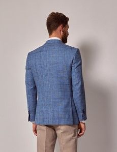 Blue & Brown Windowpane Check Wool-Silk Blend Blazer - 1913 Collection-preview3