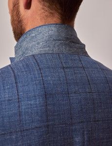 Blue & Brown Windowpane Check Wool-Silk Blend Blazer - 1913 Collection-preview4